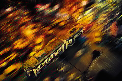 The Kolkata tram whizzing past