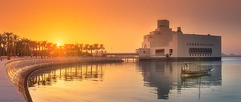 The seafront of the Doha Park and the MIA at sunset