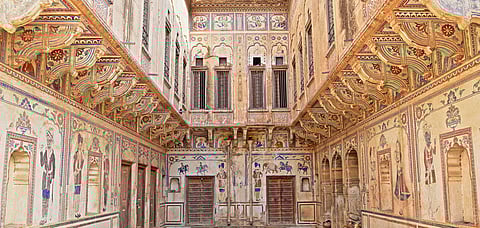 Chokani Double Haveli with details of the frescoes and mural paintings