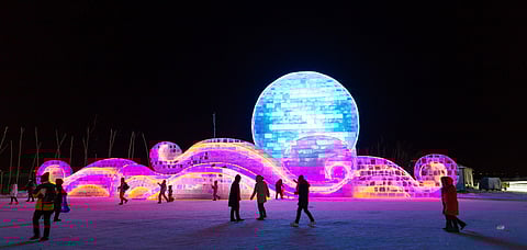 An ice sculpture at the Harbin International Ice & Snow Sculpture Festival