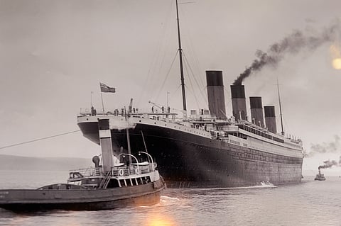 Documental picture of the Titanic at the Titanic Belfast, a visitor attraction dedicated to the ship which sank in 1912.