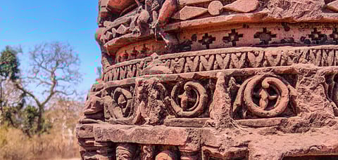 An ancient carved stone pillar found in Mandsaur district
