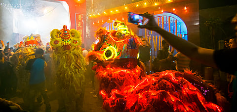 The ceremonial dragon dance is a popular part of the celebrations in Kolkata