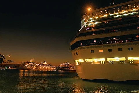 The ship docked at Bridgetown port in Barbados