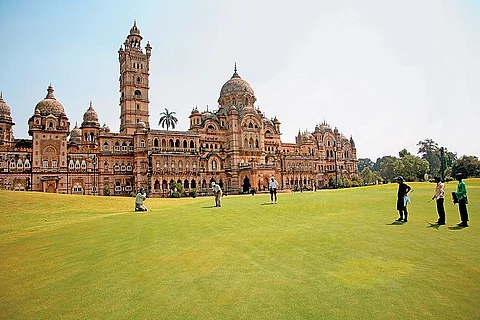 The sprawling Laxmi Vilas Palace ground includes a golf course