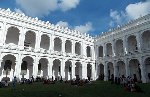Visitors on the lawns of the Indian Museum
