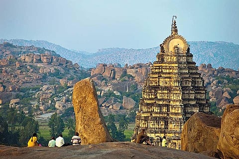 A mandapa of the Virupaksha temple, the only 'living' temple in Hampi