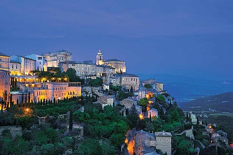 The spectacularly located village of Luberon by evening, Provence