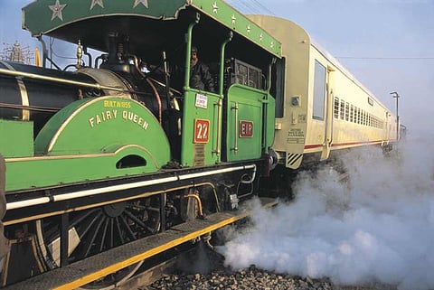 The bright green Fairy Queen on its journey between Delhi and Alwar