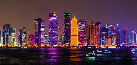 A view of the city's skyline from Doha Corniche, with Doha Tower taking the limelight