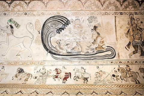Detail of a mural from the Lakshmi Temple in Orchha. Credit Oscar Espinosa / Shutterstock.com