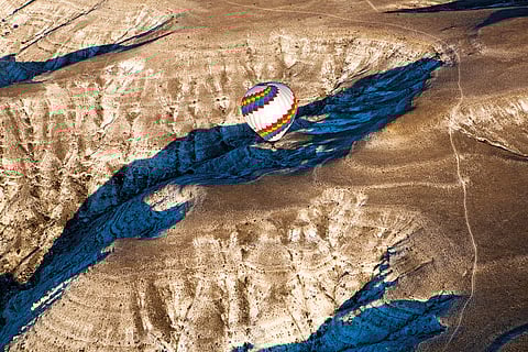 A bird's eye view of the lunar landscape of Cappadocia