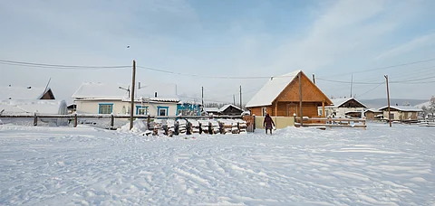 Houses in the Oymyakon village located in the northeast of Yakutia
