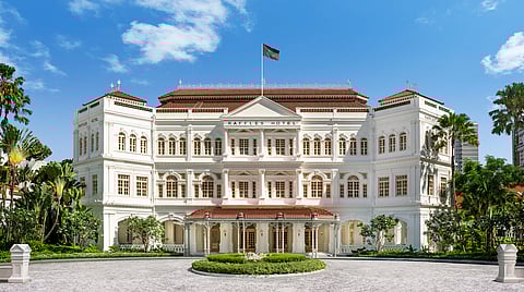 The facade of the iconic Raffles Hotel in Singapore