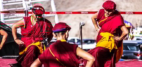 A traditional dance being performed by female monks at the Naropa Festival in Ladakh