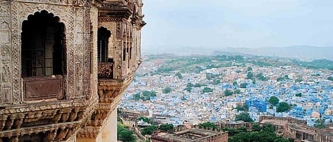 The Blue City spreads out from the base of the imposing Mehrangarh Fort