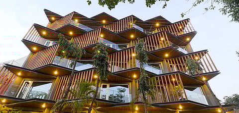 The facade of the property