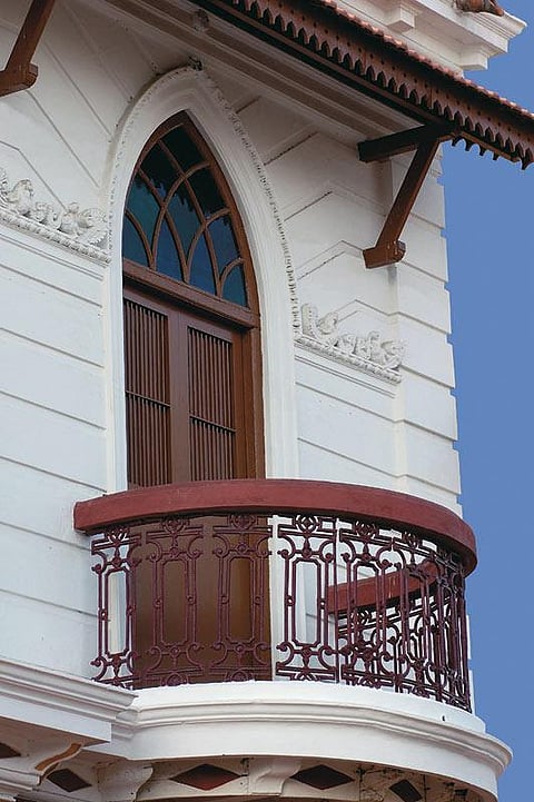 A wrought-iron balcony at the Calve