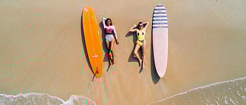 A drone selfie clicked at a surf club in South India