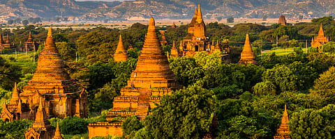 Ancient temple in Bagan, Myanmar, after sunset