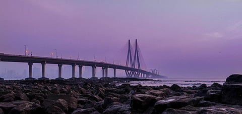 The Bandra-Worli sea link in Mumbai by sunset