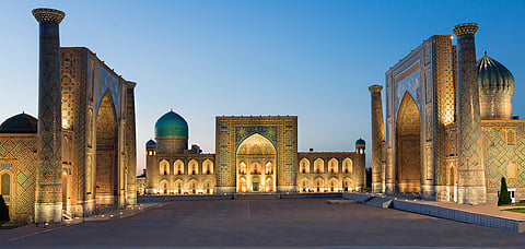 Registan Square at the twilight, Samarkand, Uzbekistan
