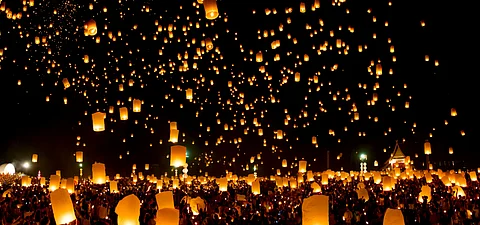 Sky lanterns being released in Pingxi district, Taiwan