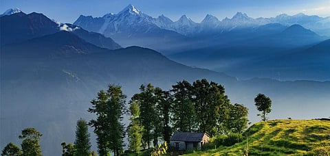 The Panchchuli Peaks of the Great Himalayas as seen from Munsiyari in Uttarakhand