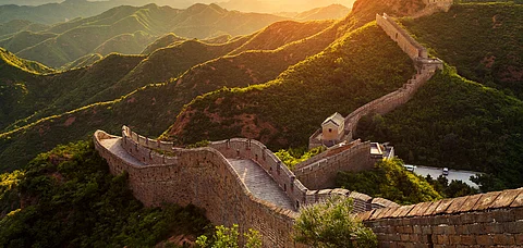 View of the Great Wall of China During Sunset