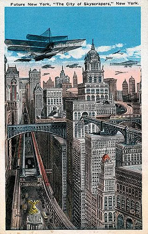 Future New York, 'The City of Skyscrapers', picture postcard from the 1930s
