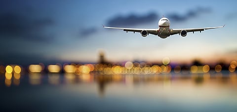 A flight taking off from the runway
