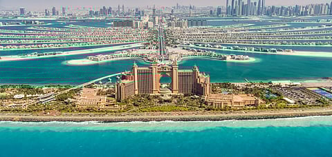 A panoramic view of Dubai from Palm Island