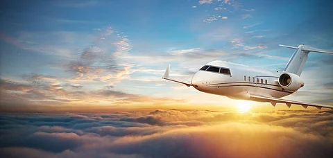 An airplane in full flight