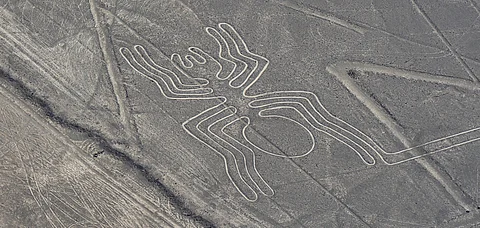 A spider figure etched in the sands of Peru, an example of the Nazca Lines
