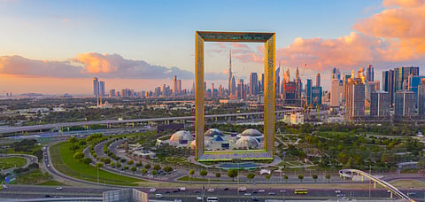 The Dubai Frame is an architectural landmark in Zabeel Park, Dubai