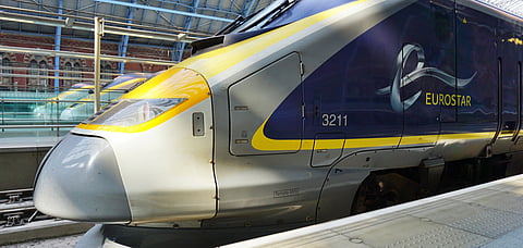 One of the high speed Eurostar trains in London St. Pancras station