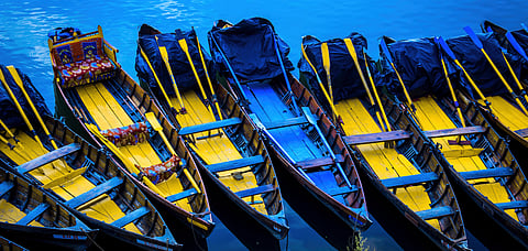 Isolated boats on Naini Lake during the lockdown