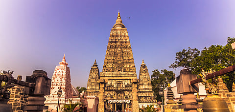 The Mahabodhi Temple in Bodh Gaya, Bihar, a UNESCO World Heritage Site, enshrines the spot where Buddha gained his enlightenment