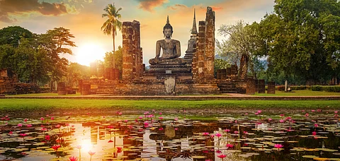 Wat Mahathat Temple in the precinct of Sukhothai Historical Park, a UNESCO World Heritage Site in Thailand