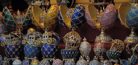 Russian Faberg souvenirs on display in St Petersburg