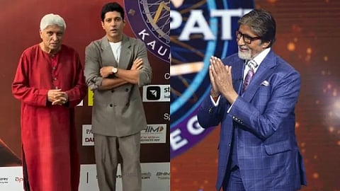 'കോൻ ബനേഗ ക്രോർപതി'യിൽ അതിഥികളായെത്തിയ ജാവേദ് അക്തറും മകൻ ഫർഹാൻ അക്തറും ഷോയുടെ അവതാരകൻ അമിതാഭ് ബച്ചനും