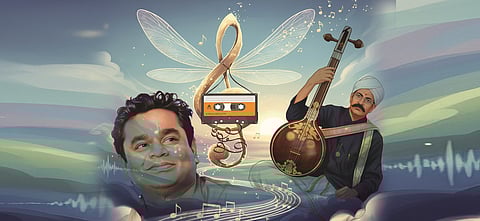 എ.ആർ.റഹ്മാന്റെയും പാരുപ്പള്ളി രാമകൃഷ്ണ പന്തുലുവിന്റെയും ചിത്രങ്ങളുപയോഗിച്ച് എഐയിൽ സൃഷ്ടിച്ച പ്രതീകാത്മകചിത്രം