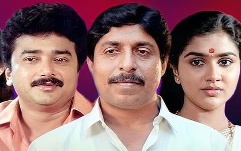 ജയറാം,ശ്രീനിവാസൻ,ഉർവശി എന്നിവർ 'പൊന്മുട്ടയിടുന്ന താറാവ്' എന്ന സിനിമയുടെ പോസ്റ്ററിൽ