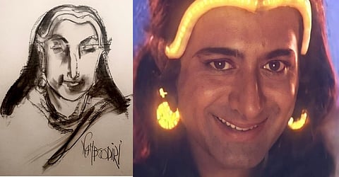 ആർട്ടിസ്റ്റ് നമ്പൂതിരി വരച്ച ഗന്ധർവന്റെ ചിത്രം,'ഞാൻ ഗന്ധർവനി'ൽ നിന്ന്