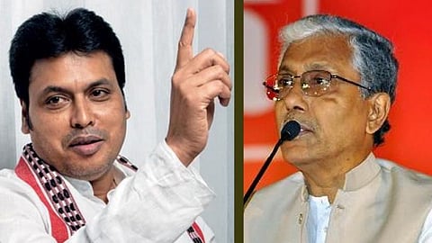 ত্রিপুরার বর্তমান মুখ্যমন্ত্রী বিপ্লব দেব ও প্রাক্তন মুখ্যমন্ত্রী মাণিক সরকার