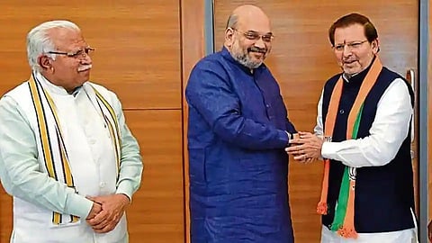 অরবিন্দ শর্মার সঙ্গে অমিত শাহ এবং মনোহর লাল খট্টার