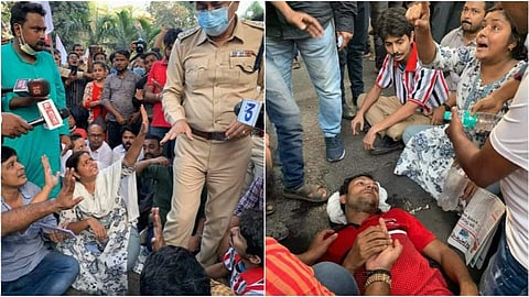 অবস্থানে SFY-DYFI কর্মীরা