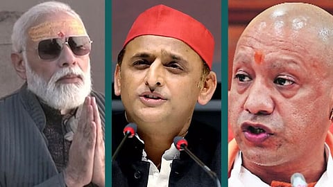 প্রধানমন্ত্রী নরেন্দ্র মোদী, অখিলেশ যাদব ও মুখ্যমন্ত্রী যোগী আদিত্যনাথ