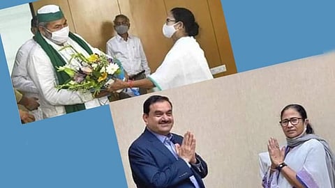 রাকেশ টিকায়েত ও গৌতম আদানীর সঙ্গে মুখ্যমন্ত্রী মমতা বন্দ্যোপাধ্যায়