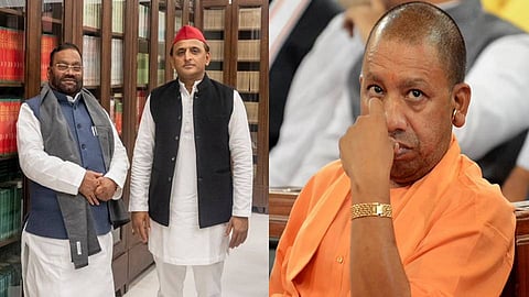 অখিলেশ যাদবের সঙ্গে বিজেপি বিধায়ক স্বামী প্রসাদ মৌর্য ( বামে )